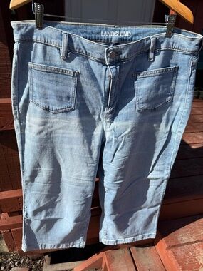 Lands’ End washed denim cropped wide leg jeans, size 16